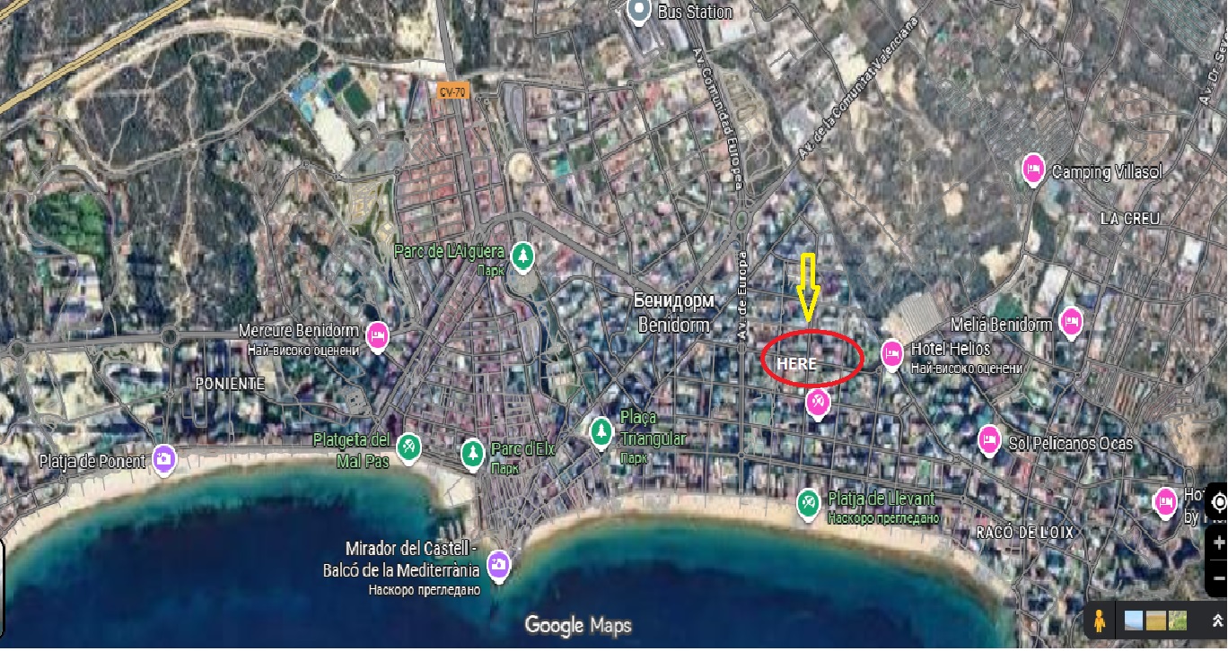 Map showing location near Mirador del Castell in Benidorm Old Town